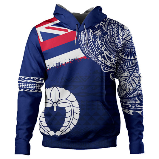 (Kid) Hawaii Hoodie Custom Funakoshi Karate Polynesian Flag With Coat Of Arms