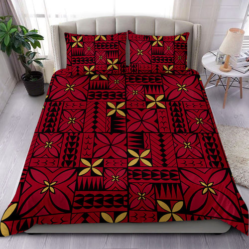 Samoa Bedding Set Siapo Design Tribal Pattern Red