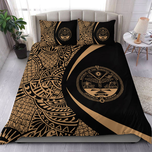 Marshall Islands Bedding Set Lauhala Gold Circle Style