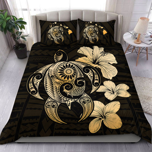 Hawaii Bedding Set Hibiscus Plumeria Mix Polynesian Turtle