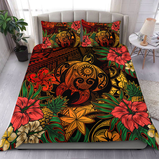 Hawaii Bedding Set Tribal Polynesia Sea Turtle Design Pacific Dream