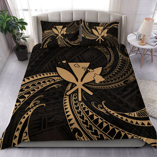 Hawaii Bedding Set Kanaka Map Tribal Wave