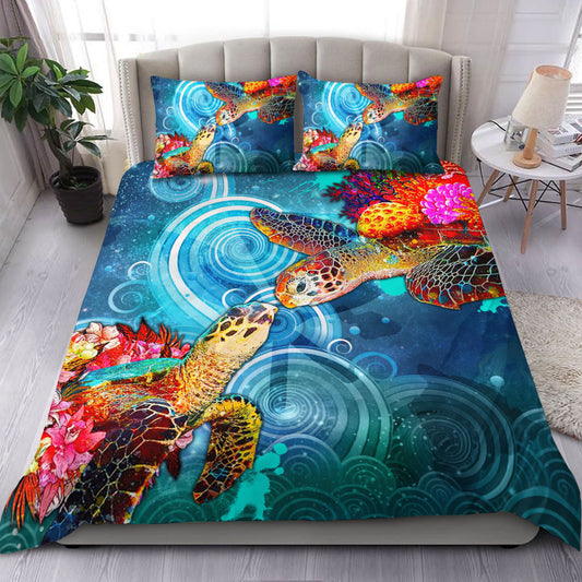 Hawaii Bedding Set Turtle Kiss Ocean Galaxy