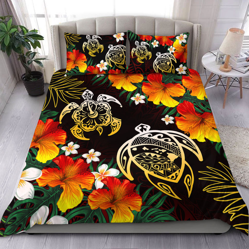 Hawaii Bedding Set Polynesian Tribal Floral Turtle
