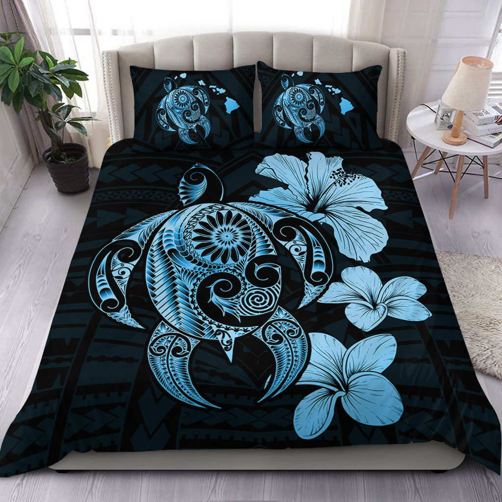 Hawaii Bedding Set Hibiscus Plumeria Mix Polynesian Turtle