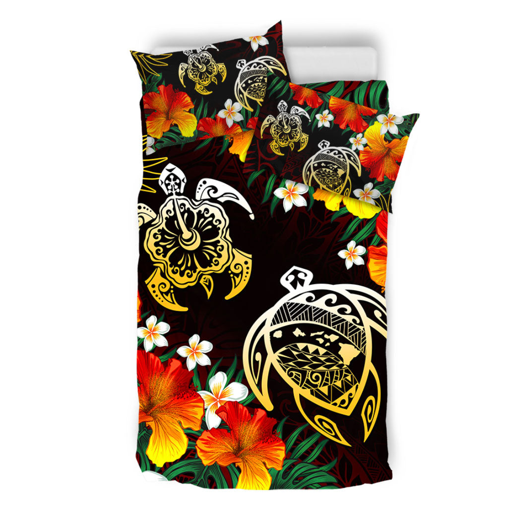 Hawaii Bedding Set Polynesian Tribal Floral Turtle
