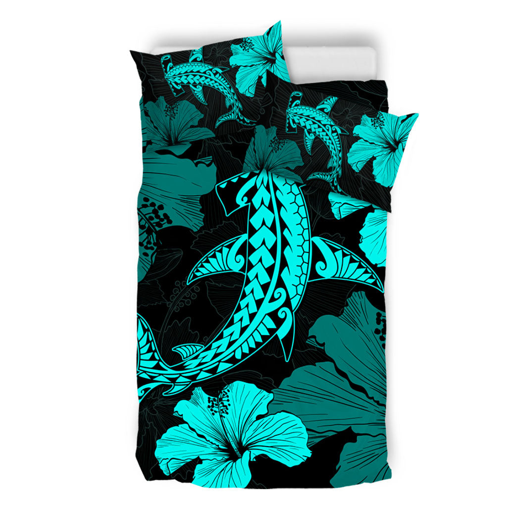 Hawaii Bedding Set Hammerhead Shark Hibiscus Flower