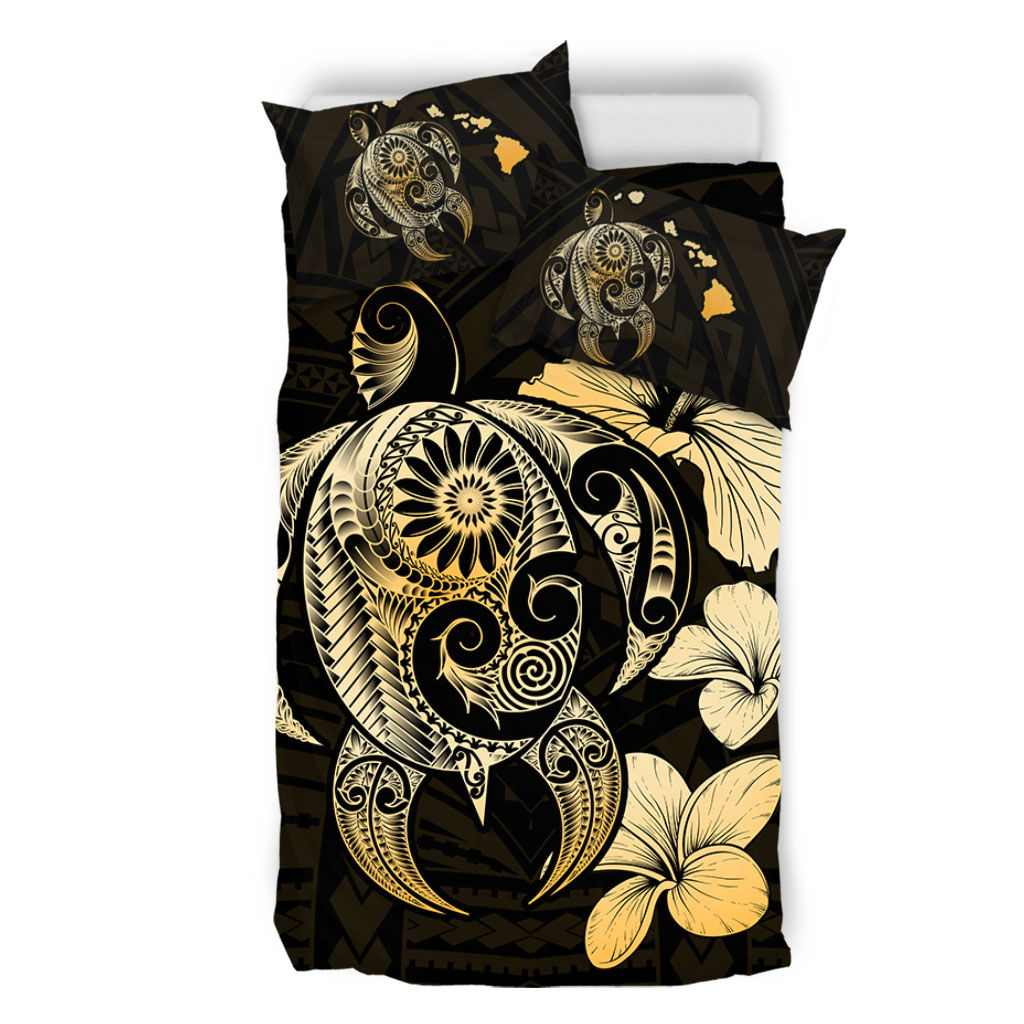 Hawaii Bedding Set Hibiscus Plumeria Mix Polynesian Turtle