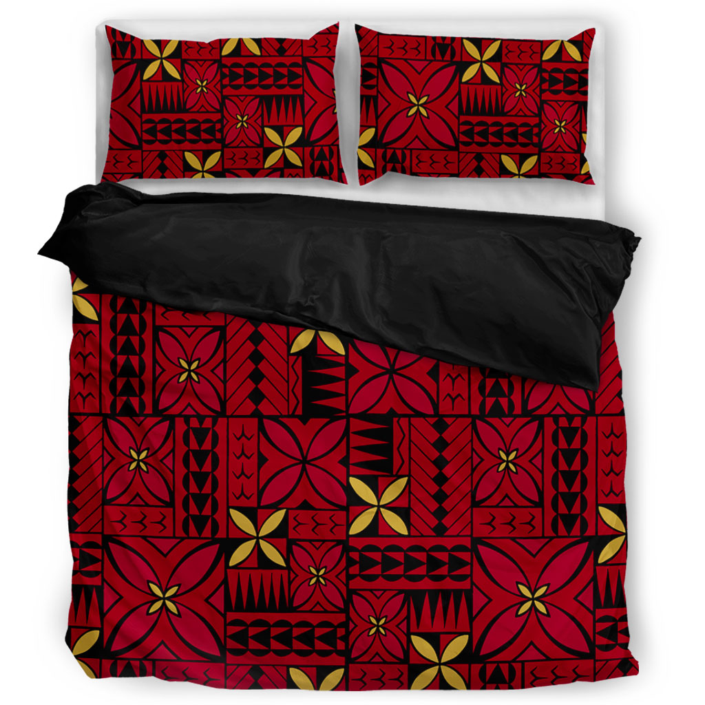 Samoa Bedding Set Siapo Design Tribal Pattern Red