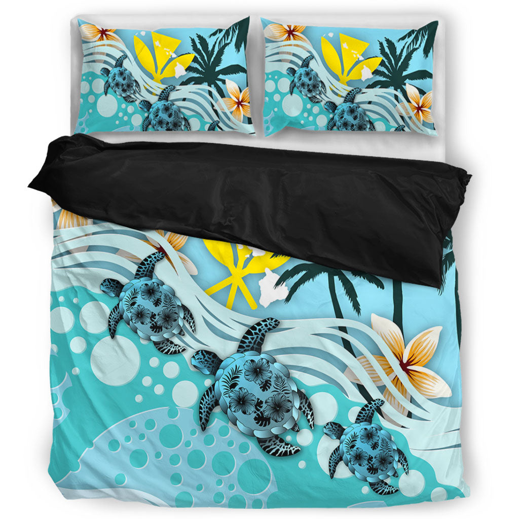 Hawaii Bedding Set Kanaka Maoli Turte Blue Hibiscus