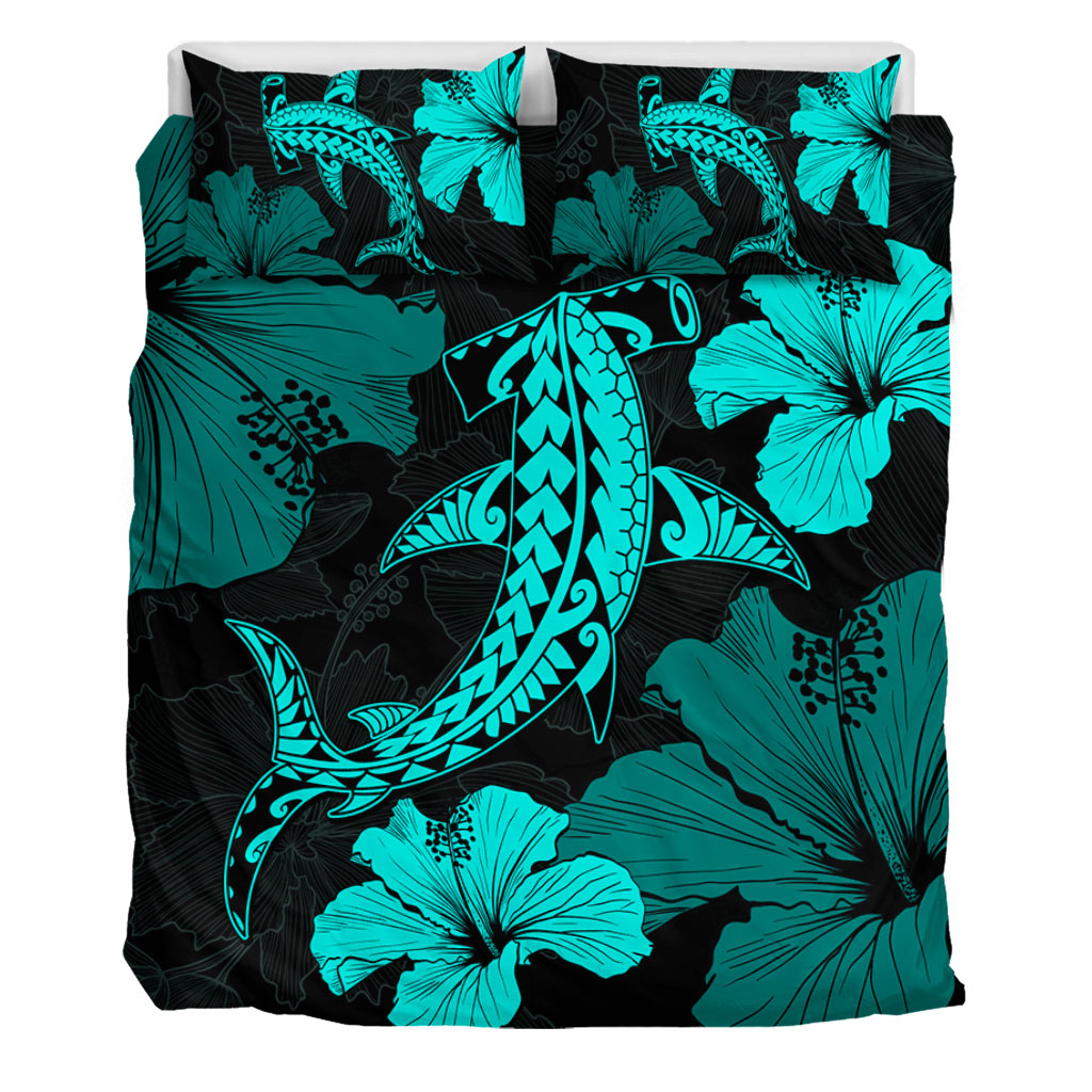 Hawaii Bedding Set Hammerhead Shark Hibiscus Flower