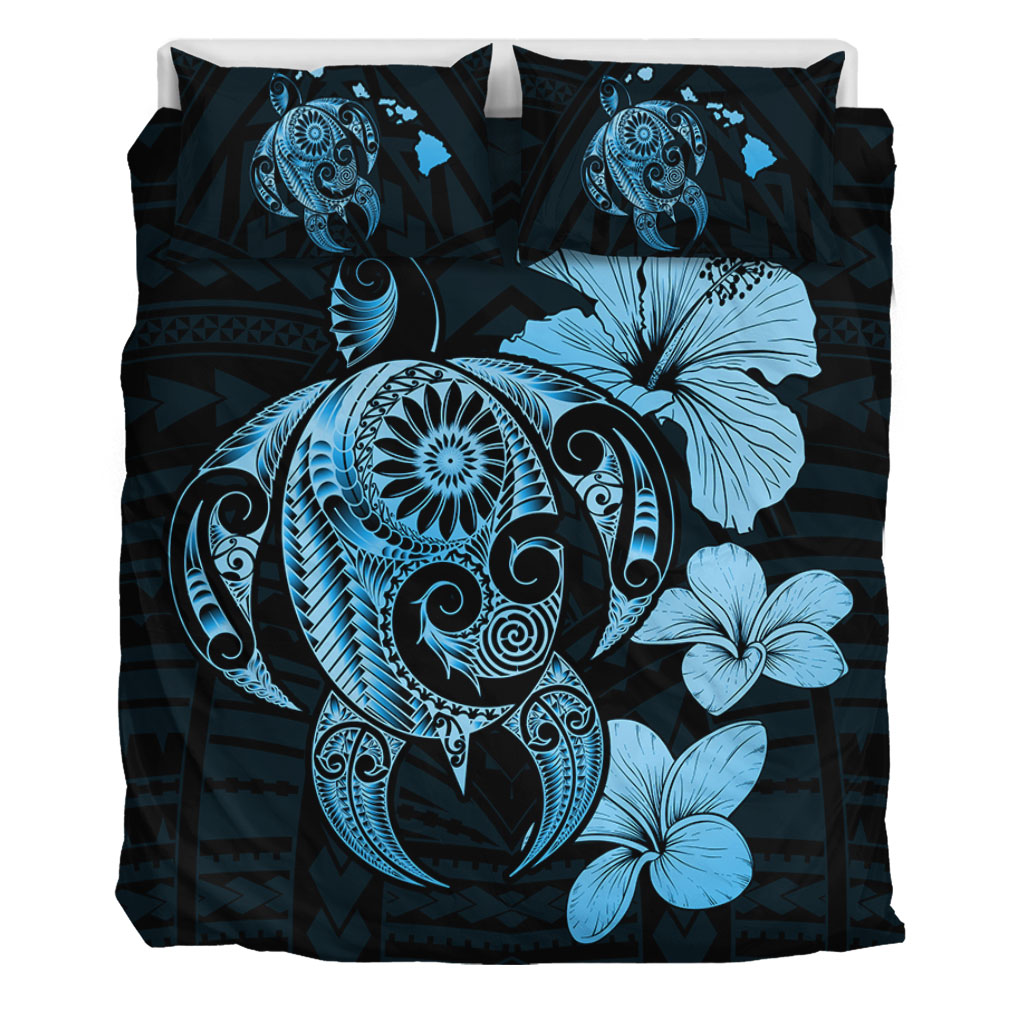 Hawaii Bedding Set Hibiscus Plumeria Mix Polynesian Turtle