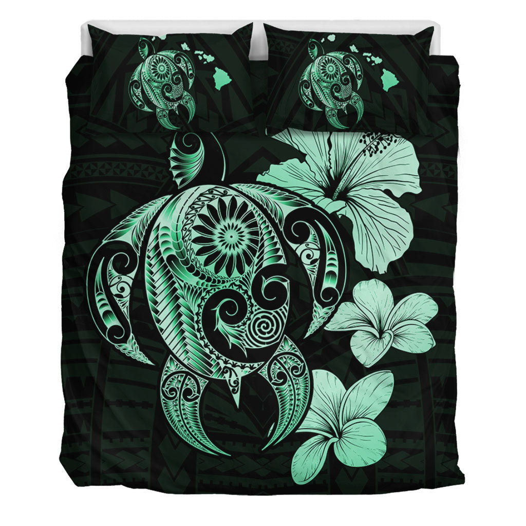 Hawaii Bedding Set Hibiscus Plumeria Mix Polynesian Turtle