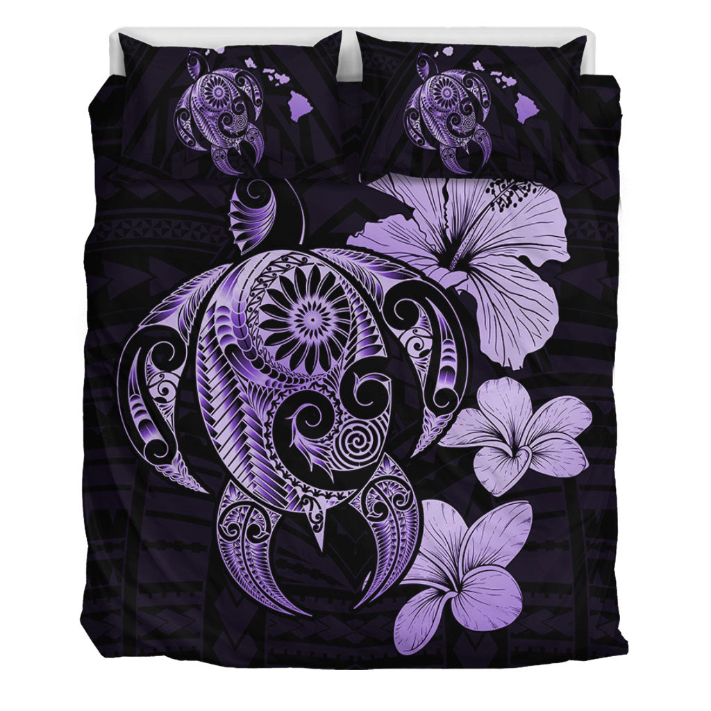 Hawaii Bedding Set Hibiscus Plumeria Mix Polynesian Turtle