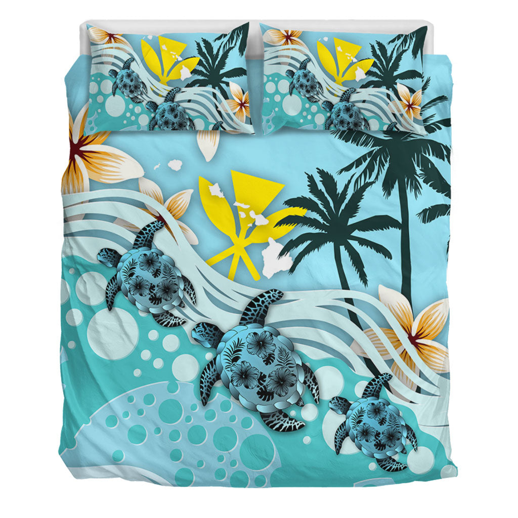 Hawaii Bedding Set Kanaka Maoli Turte Blue Hibiscus