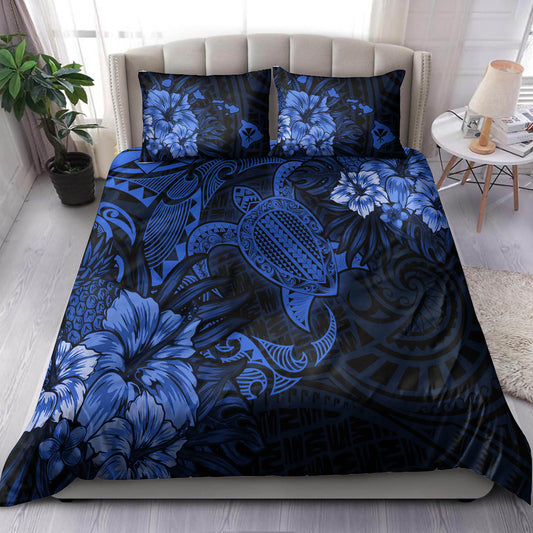 Hawaii Bedding Set - Hawaii Polynesian Turtle Tropical Blue Bedding Set