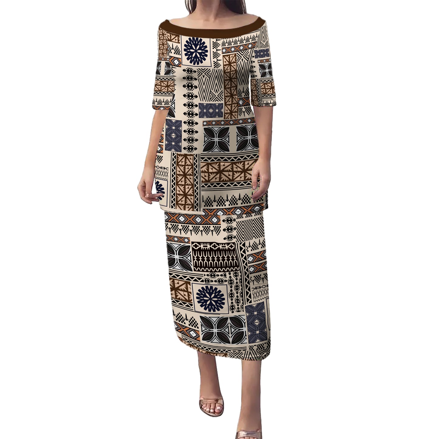 Fiji Combo Puletasi And Shirt Tapa Print Fabric