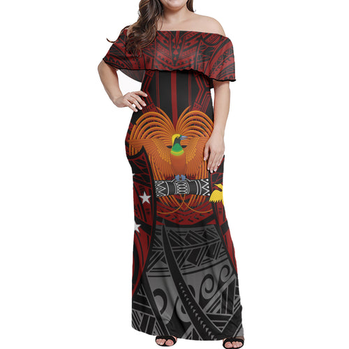 Papua New Guinea Map Patterns Flag Color Style Women Off Shoulder Long Dress