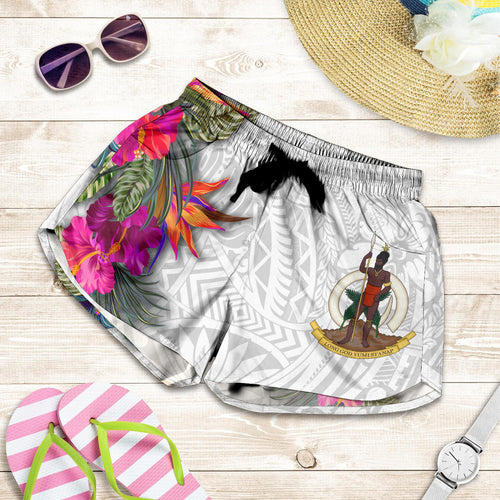 Vanuatu All Over Print Women Shorts Polynesian Hibiscus White Pattern
