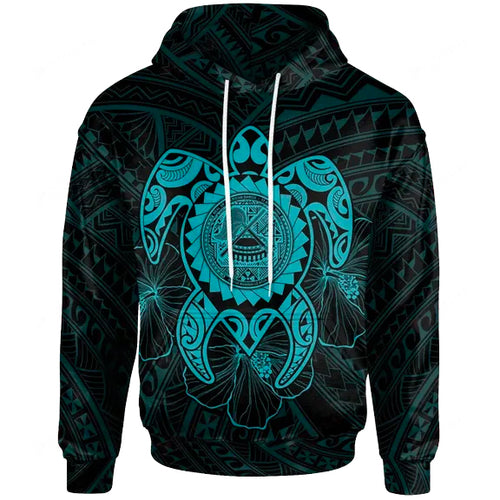 American Samoa Polynesian Hoodie - Vintage Polynesian Turtle (Turquoise)