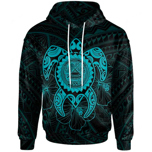 American Samoa Polynesian Hoodie - Vintage Polynesian Turtle (Turquoise)