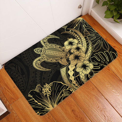 Hawaii Doormat Tribal Polynesia Floral Gold Art