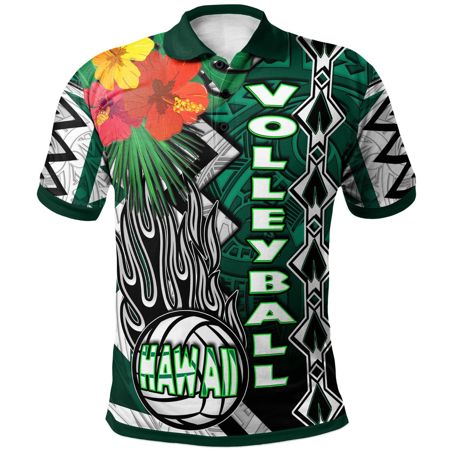 Hawaii Volleyball Polo Shirt - Custom Hawaii Volleyball Hibicus With Polynesian Patterns Custom Name And Number Polo Shirt