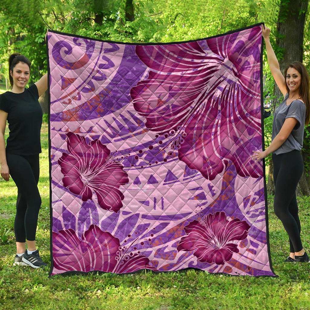 Hawaii Premium Quilt Polynesian Motif Purple Hibiscus