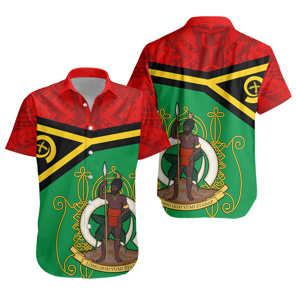 Vanuatu Short Sleeve Shirt Melanesia Flag And Coat Of Arms