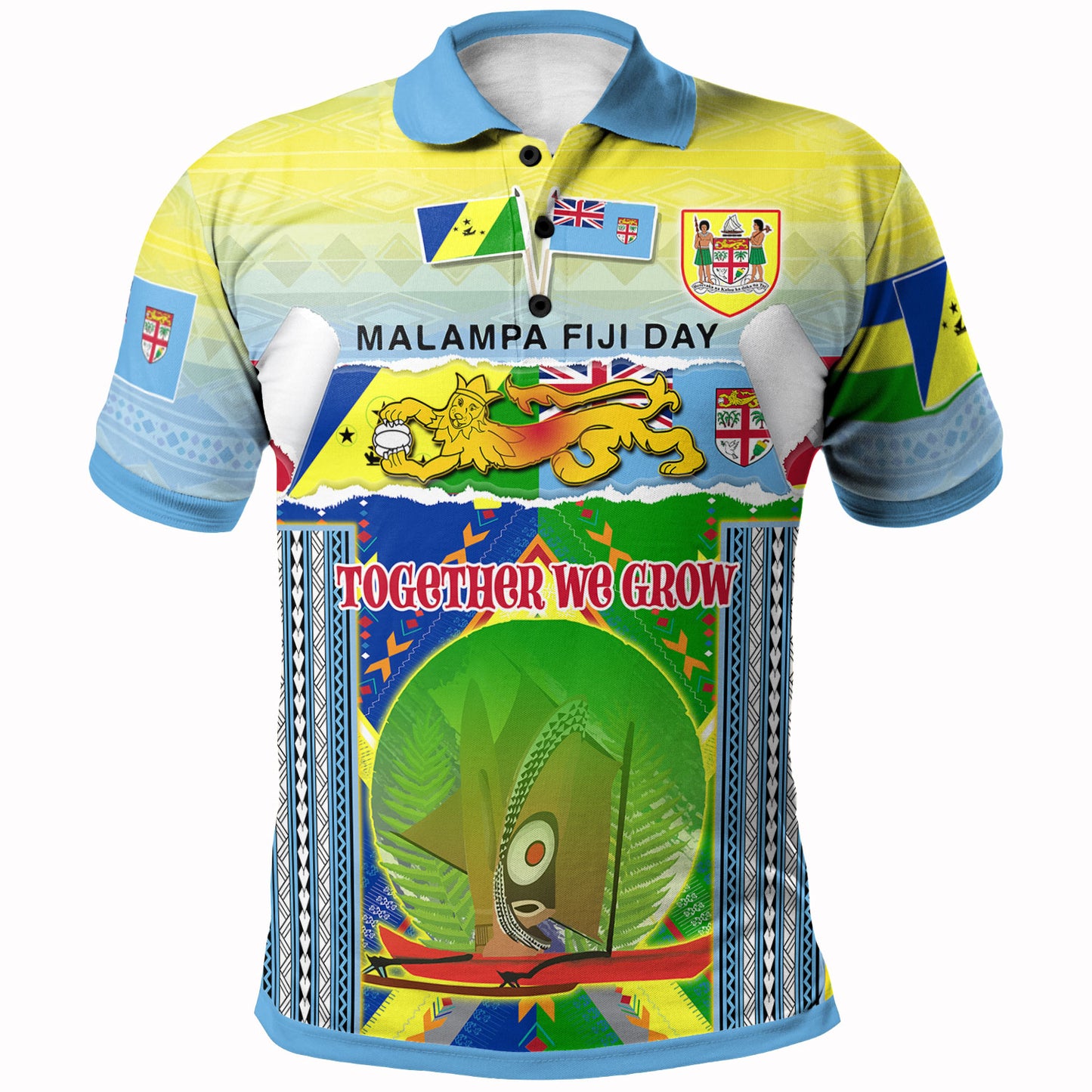 Malampa Fiji Polynesian Polo Shirt - Custom MALAMPA-Fiji Day "Together We Grow" Polynesian Scratch Style Polo Shirt