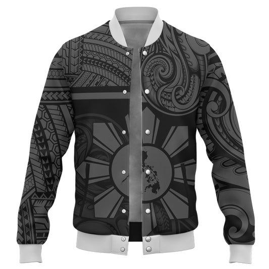 Philippines Filipinos Baseball Jacket Polynesian Tribal Sun And Map Original Style