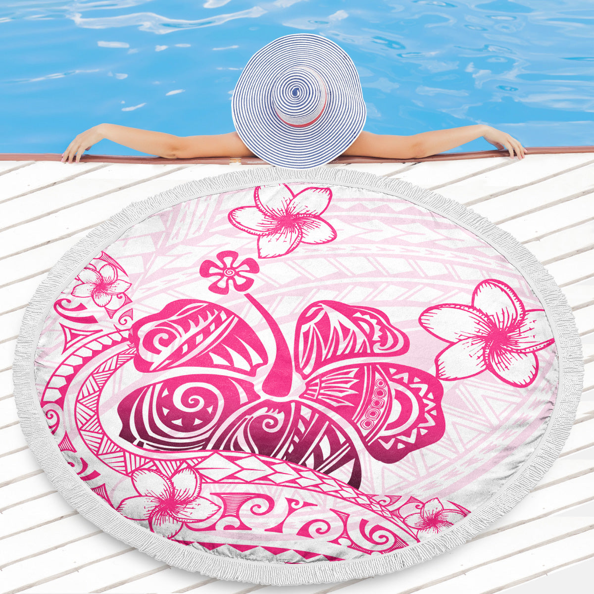 Hawaii Beach Blanket Pink Hibiscus And Plumeria Flowers Polynesian Decor