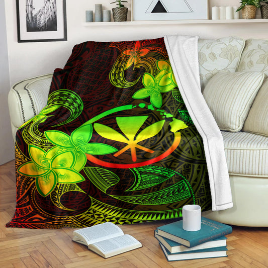 Hawaii Premium Blanket Kanaka Maoli Plumeria Flowers Vintage Style Reggae Colors