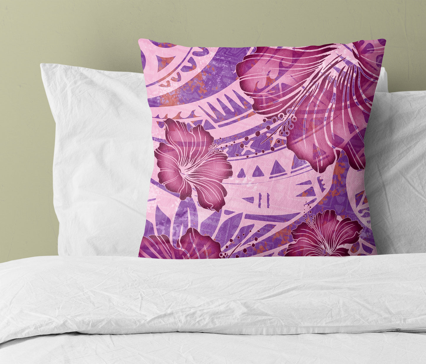 Hawaii Pillow Cover Polynesian Motif Purple Hibiscus