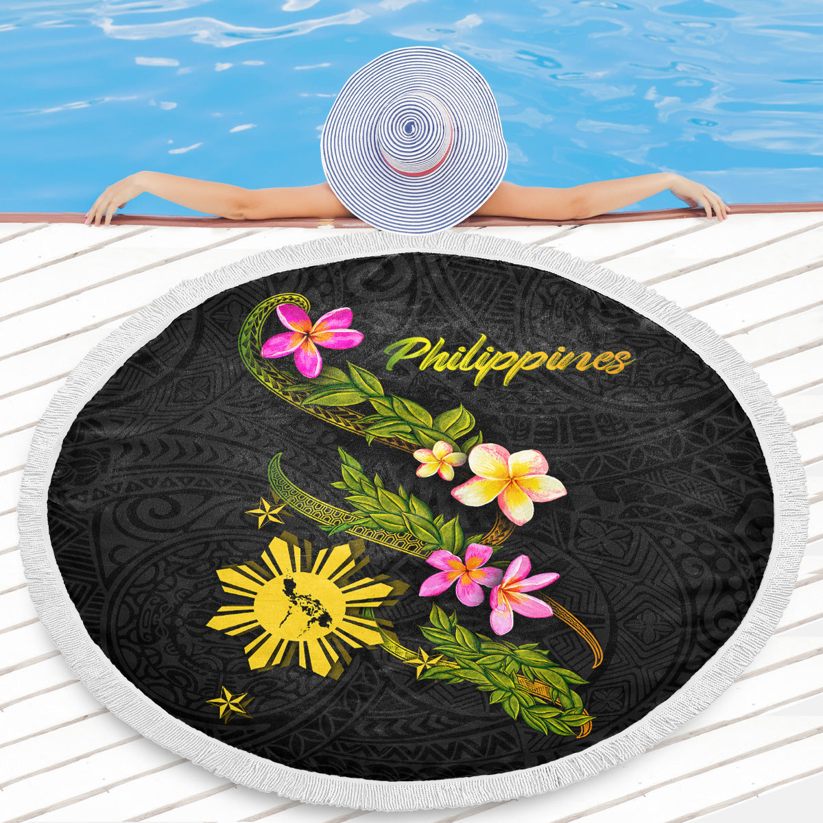 Philippines Filipinos Beach Blanket Philippines Sun And Map Plumeria Tribal