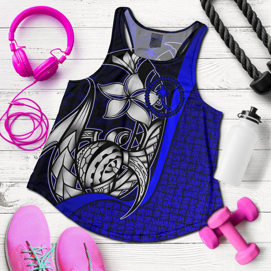 Chuuk Micronesia Women Racerback Tank Blue - Turtle With Hook