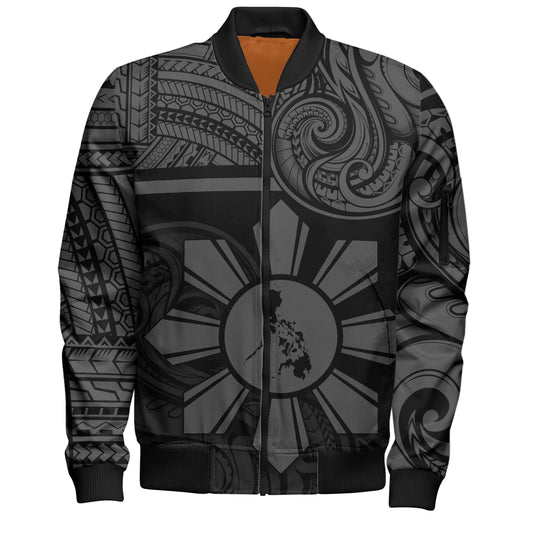 Philippines Filipinos Bomber Jacket Polynesian Tribal Sun And Map Original Style