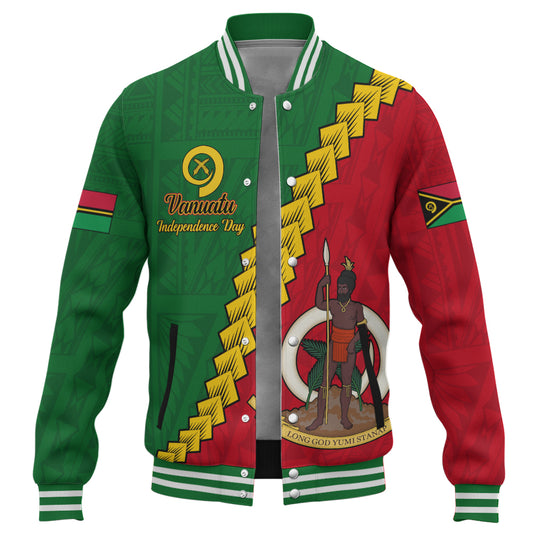 Vanuatu Baseball Jacket Tribal Coat Of Arms With Flag Independence Day