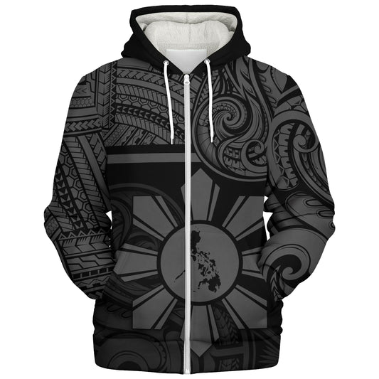 Philippines Filipinos Sherpa Hoodie Polynesian Tribal Sun And Map Original Style