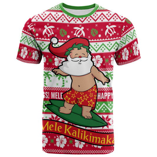 Hawaii Christmas T-Shirt - Santa Surfing