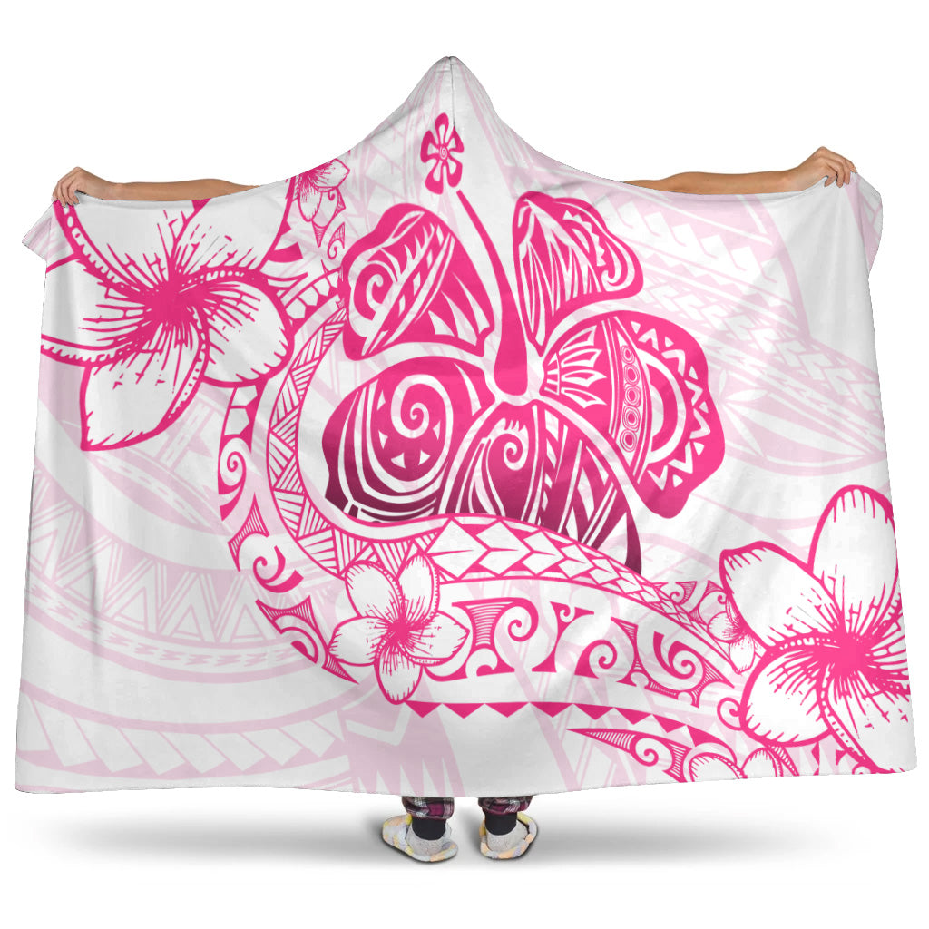 Hawaii Hooded Blanket Pink Hibiscus And Plumeria Flowers Polynesian Decor