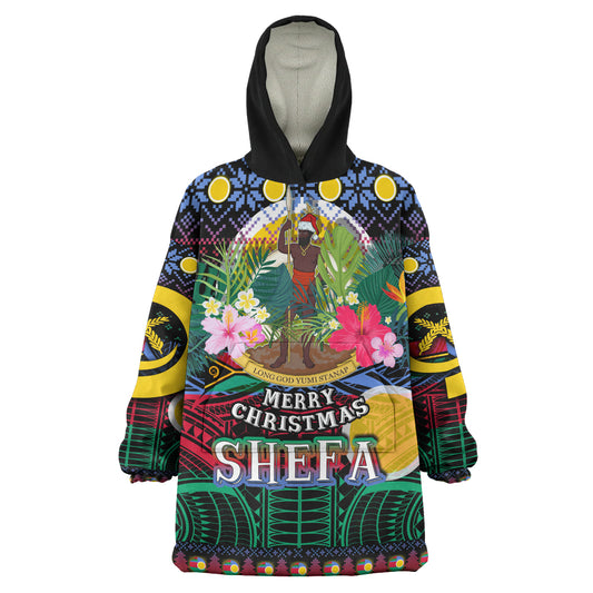 Shefa Polynesian Christmas Snug Hoodie - Shefa Vanuatu Coat of Arms Christmas Hat Polynesian Patterns Oodie Blanket