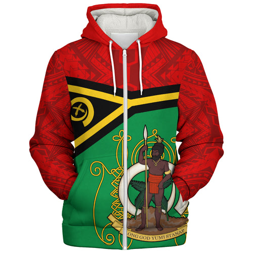 Vanuatu Sherpa Hoodie Melanesia Flag And Coat Of Arms