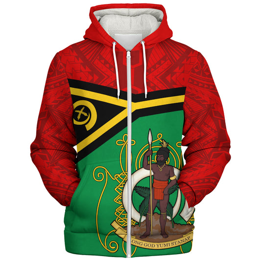 Vanuatu Sherpa Hoodie Melanesia Flag And Coat Of Arms