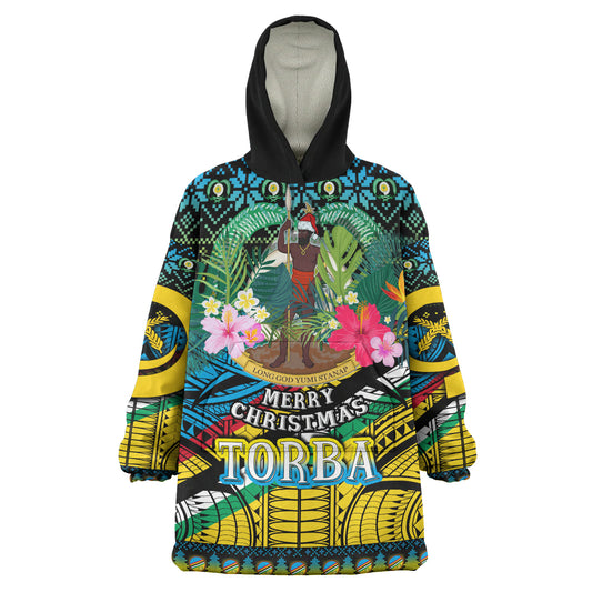 Torba Polynesian Christmas Snug Hoodie - Torba Vanuatu Coat of Arms Christmas Hat Polynesian Patterns Oodie Blanket