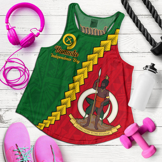 Vanuatu Women Tank Tribal Coat Of Arms With Flag Independence Day