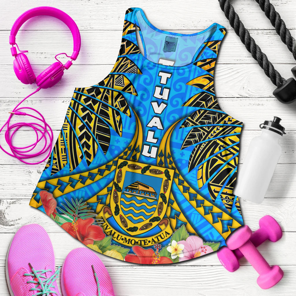 Tuvalu Polynesian Women Racerback Tank - Tuvalu Independence Day with Polynesian Hibiscus