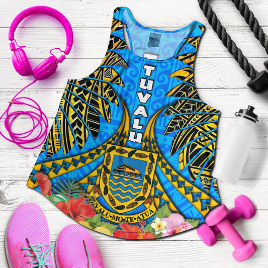 Tuvalu Polynesian Women Racerback Tank - Tuvalu Independence Day with Polynesian Hibiscus