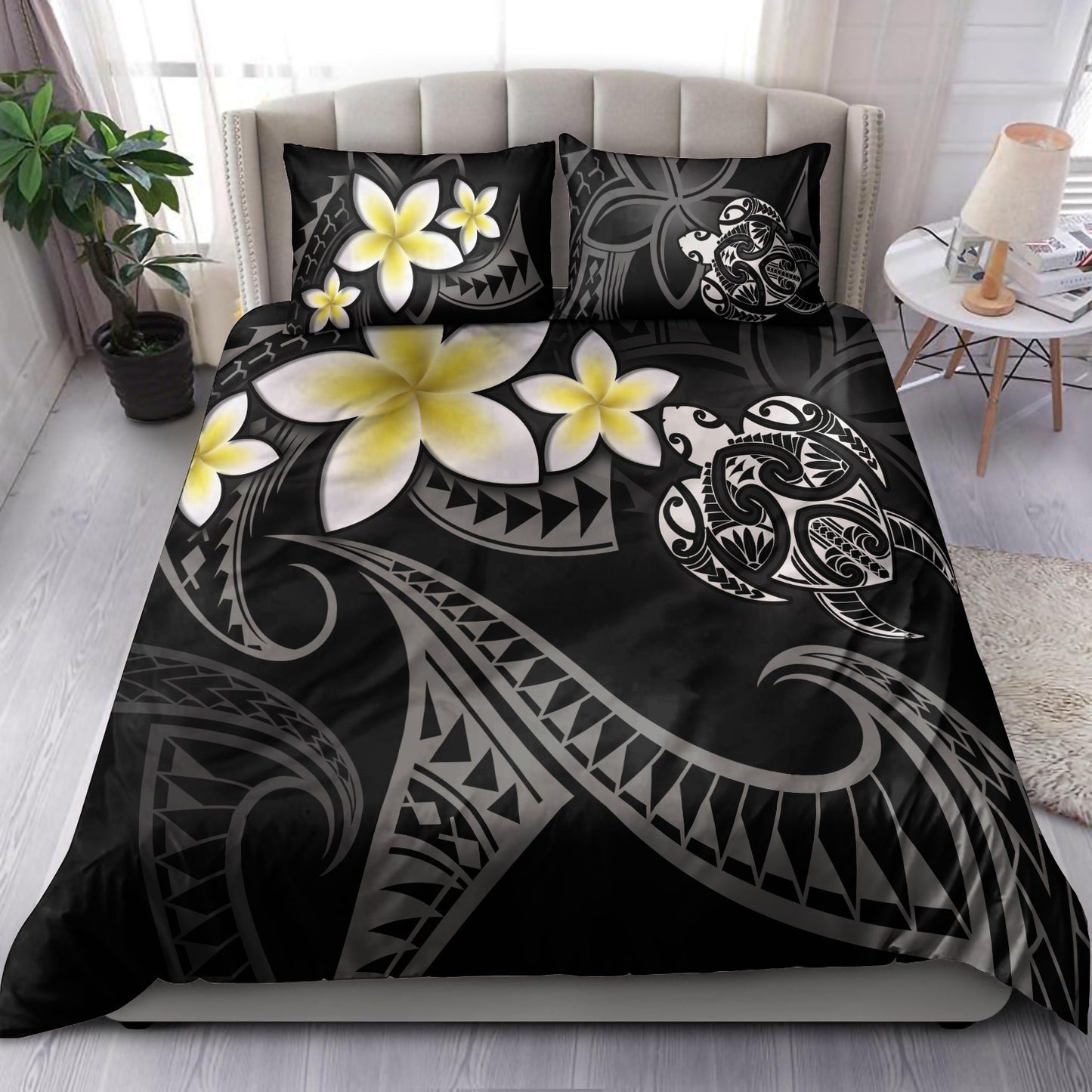Hawaii Bedding Set Hawaiian Turtle Honu Plumeria Tribal Tattoo