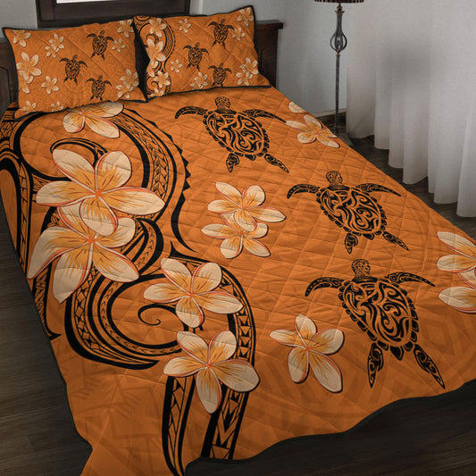 Hawaii Quilt Bed Set Tribal Tattoo Polynesia Plumeria Flower